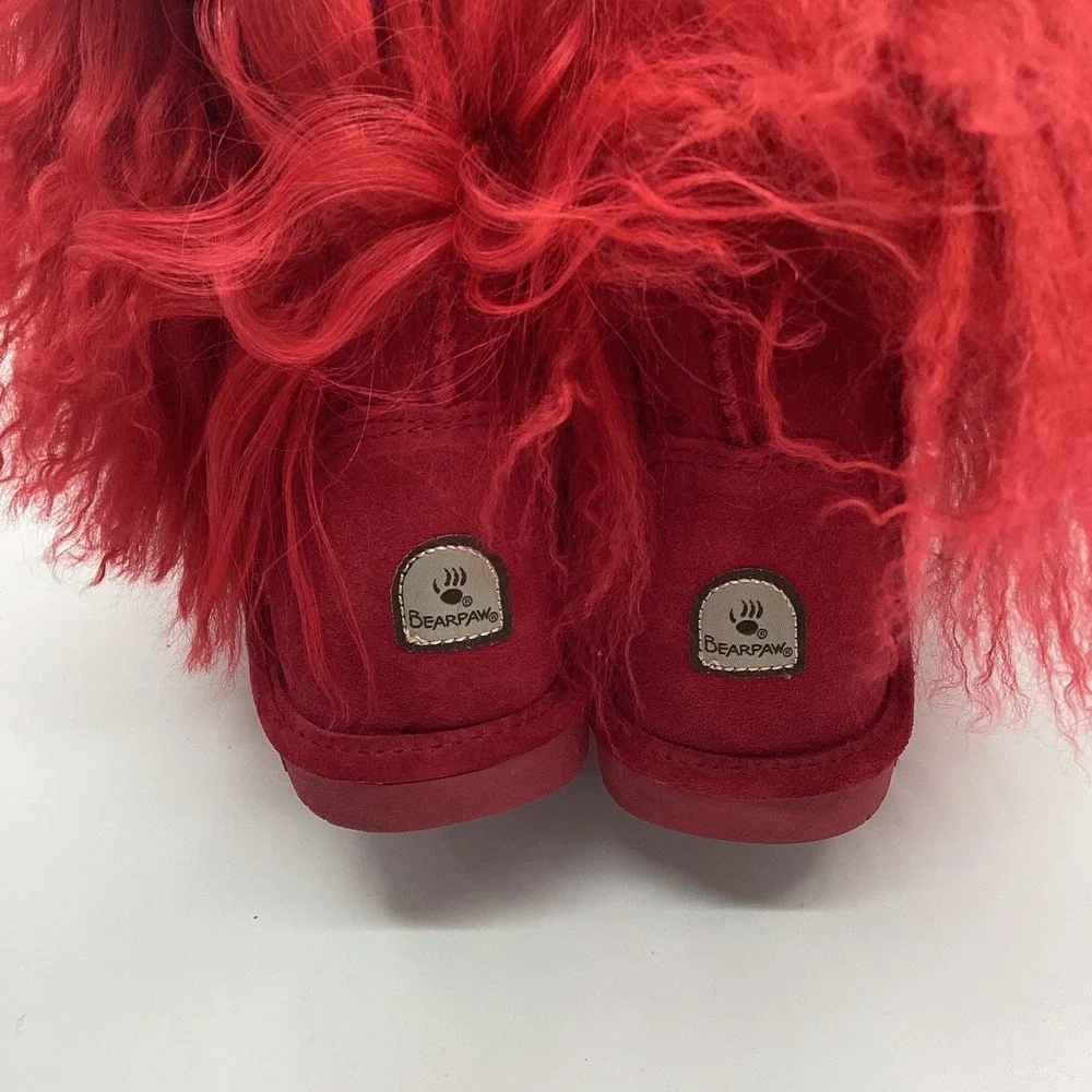 Bearpaw Boetis Kids Red Suede Curly Lamb Hair Boots Size 5 Yeti Kidcore Fuzzy